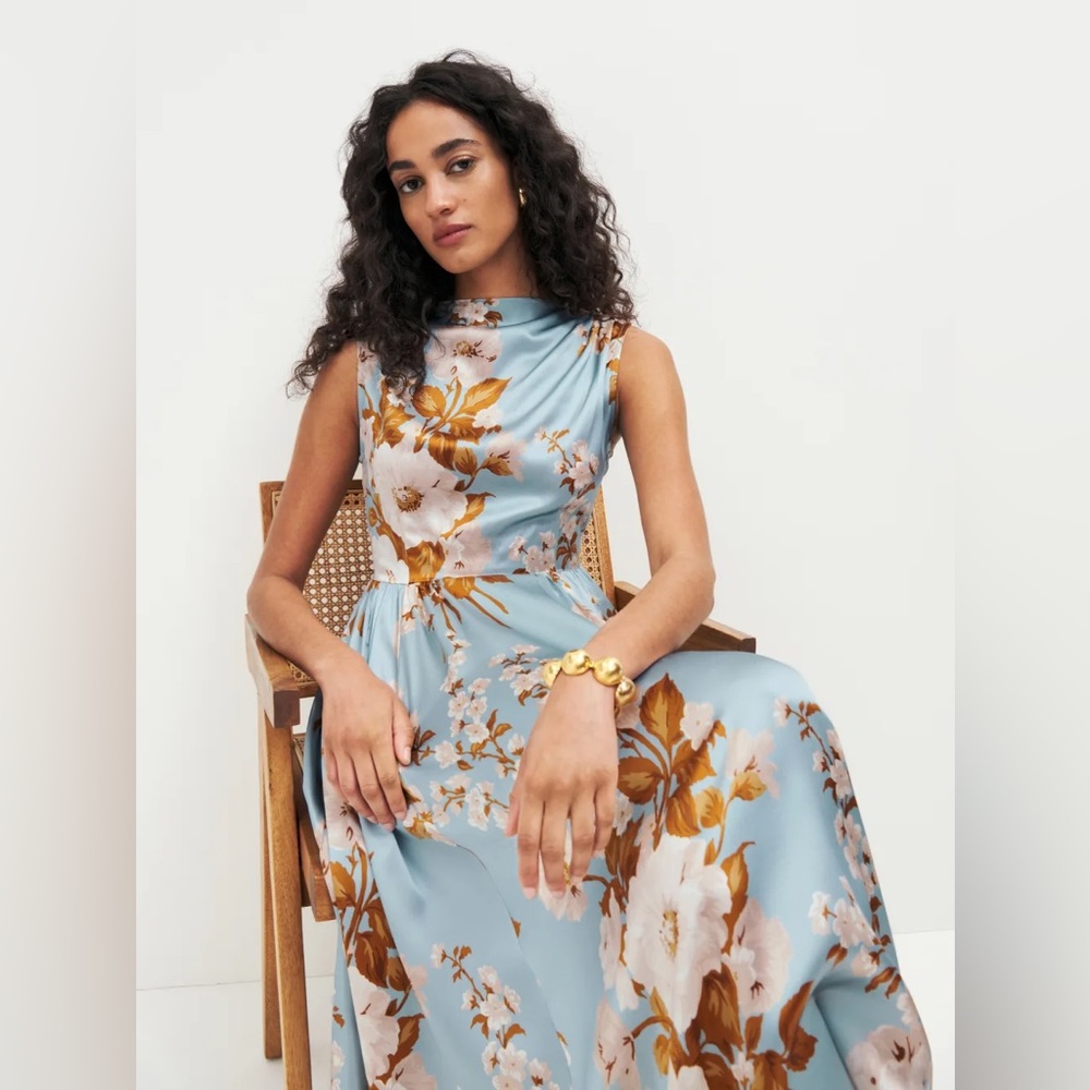 NWT Reformation Blu Silk Dress in Serene